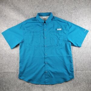 Columbia PFG Tamiami II Blue Fishing Hiking Short Sleeve Shirt Mens Size XL